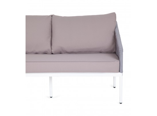 "Канны" диван 2-местный плетеный из роупа, каркас алюминий белый, роуп светло-серый кругл, ткань серая в Кургане