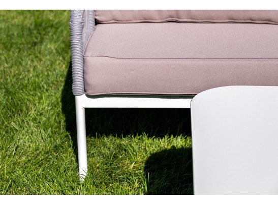 "Канны" диван 2-местный плетеный из роупа, каркас алюминий белый, роуп светло-серый кругл, ткань серая в Кургане