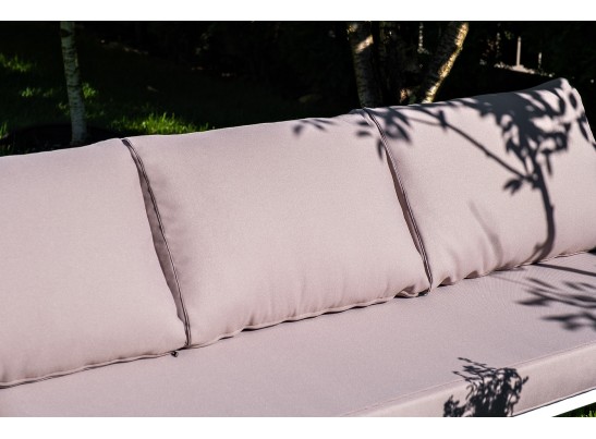 "Канны" диван 2-местный плетеный из роупа, каркас алюминий белый, роуп светло-серый кругл, ткань серая в Кургане