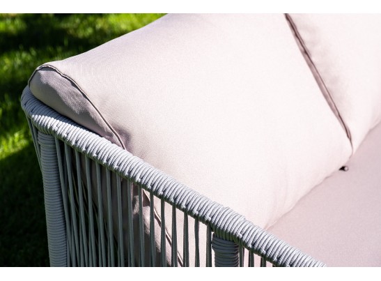 "Канны" диван 2-местный плетеный из роупа, каркас алюминий белый, роуп светло-серый кругл, ткань серая в Кургане