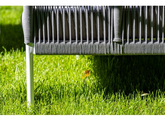 "Канны" диван 2-местный плетеный из роупа, каркас алюминий белый, роуп светло-серый кругл, ткань серая в Кургане