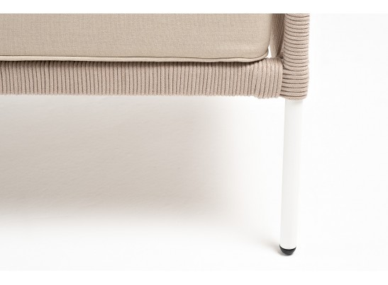 "Канны" диван 2-местный плетеный из роупа, каркас алюминий белый, роуп бежевый, ткань бежевая в Кургане