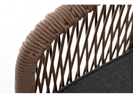 "Канны" диван 2-местный плетеный из роупа, каркас алюминий белый, роуп коричневый круглый, ткань серая в Кургане