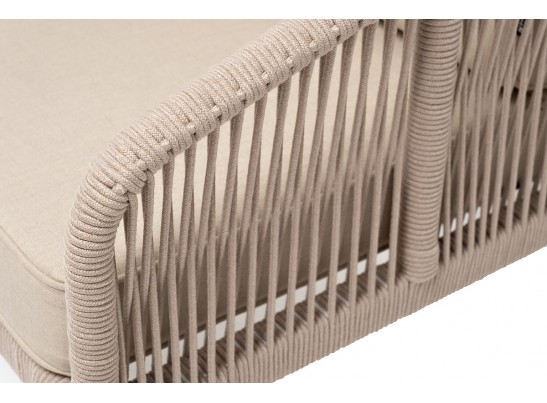 "Канны" кресло плетеное из роупа, каркас алюминий белый, муар, роуп бежевый круглый, ткань бежевая 035 в Кургане