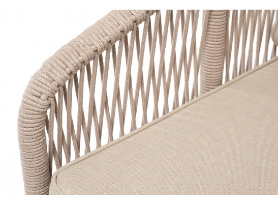 "Канны" кресло плетеное из роупа, каркас алюминий белый, муар, роуп бежевый круглый, ткань бежевая 052 в Кургане