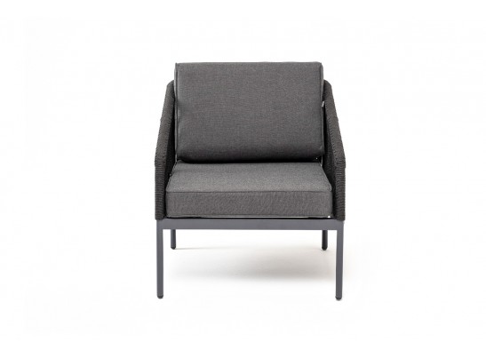 "Канны" кресло плетеное из роупа, каркас алюминий темно-серый (RAL7024) муар, роуп темно-серый круглый, ткань темно-серая 027 в Кургане