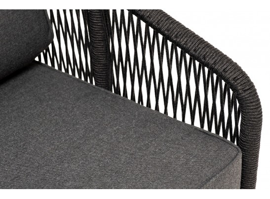"Канны" кресло плетеное из роупа, каркас алюминий темно-серый (RAL7024) муар, роуп темно-серый круглый, ткань темно-серая 027 в Кургане