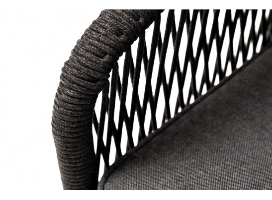 "Канны" кресло плетеное из роупа, каркас алюминий темно-серый (RAL7024) муар, роуп темно-серый круглый, ткань темно-серая 027 в Кургане