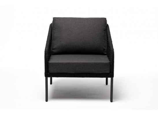 "Канны" кресло плетеное из роупа (узелки), каркас алюминий темно-серый (RAL7024) муар, роуп темно-серый круглый, ткань темно-серая 027 в Кургане