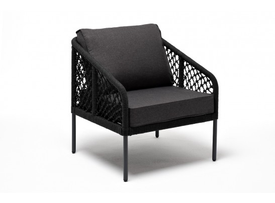 "Канны" кресло плетеное из роупа (узелки), каркас алюминий темно-серый (RAL7024) муар, роуп темно-серый круглый, ткань темно-серая 027 в Кургане