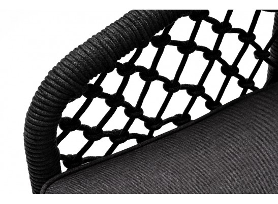 "Канны" кресло плетеное из роупа (узелки), каркас алюминий темно-серый (RAL7024) муар, роуп темно-серый круглый, ткань темно-серая 027 в Кургане