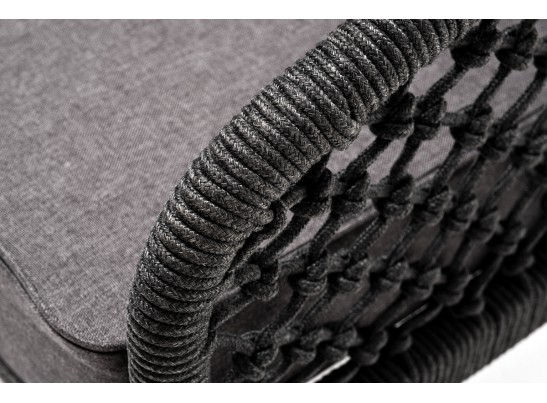 "Канны" кресло плетеное из роупа (узелки), каркас алюминий темно-серый (RAL7024) муар, роуп темно-серый круглый, ткань темно-серая 027 в Кургане