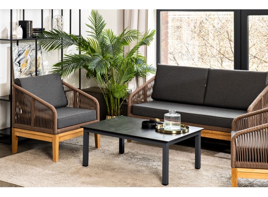 "Канны" лаунж-зона 4-ая из роупа со столиком "Канны" (серый гранит), основание дуб, роуп коричневый в Кургане