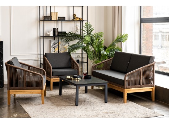 "Канны" лаунж-зона 4-ая из роупа со столиком "Канны" (серый гранит), основание дуб, роуп коричневый в Кургане