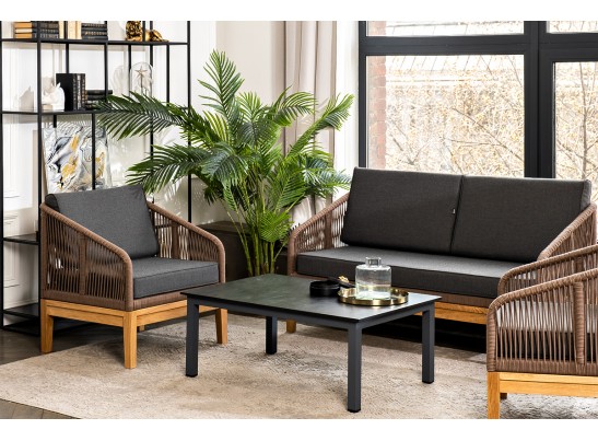 "Канны" лаунж-зона 4-ая из роупа со столиком "Канны" (серый гранит), основание дуб, роуп коричневый в Кургане