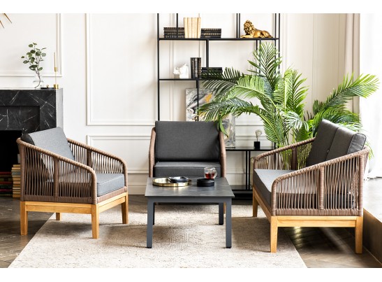 "Канны" лаунж-зона 4-ая из роупа со столиком "Канны" (серый гранит), основание дуб, роуп коричневый в Кургане