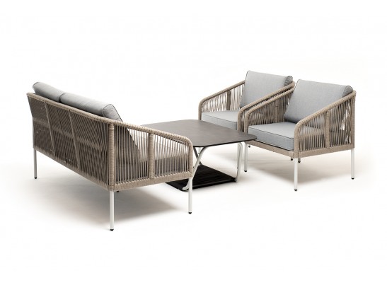 "Канны" лаунж-зона 4-местная из роупа со столом "Глория" (серый гранит), каркас алюминиевый светло-серый, роуп салатовый меланж в Кургане