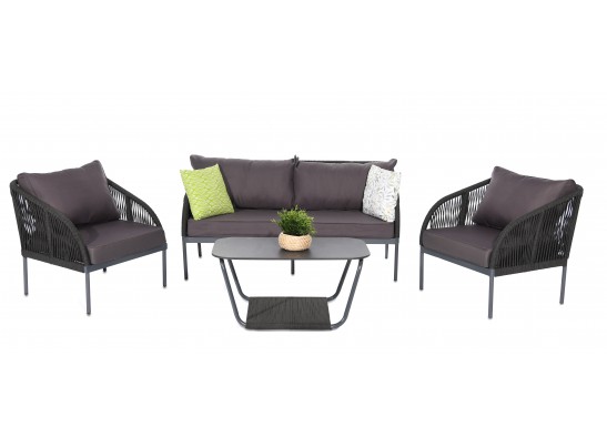 "Канны" лаунж-зона 4-местная плетеная из роупа (веревки), цвет темно-серый в Кургане