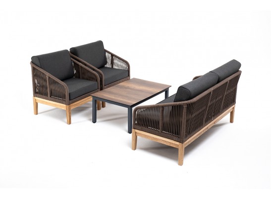 "Канны" лаунж-зона 4-ая из роупа со столиком "Канны" цвета "дуб", основание дуб, роуп коричневый в Кургане