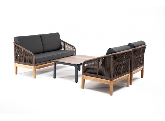 "Канны" лаунж-зона 4-ая из роупа со столиком "Канны" цвета "дуб", основание дуб, роуп коричневый в Кургане