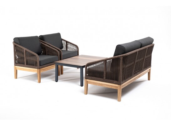 "Канны" лаунж-зона 4-ая из роупа со столиком "Канны" цвета "дуб", основание дуб, роуп коричневый в Кургане