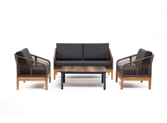 "Канны" лаунж-зона 4-ая из роупа со столиком "Канны" цвета "дуб", основание дуб, роуп коричневый в Кургане