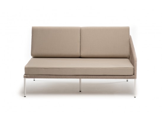 "Канны" левый модуль плетеный из роупа, каркас алюминий белый муар, роуп бежевый круглый, ткань бежевая 035 в Кургане