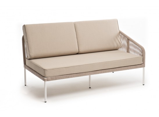 "Канны" левый модуль плетеный из роупа, каркас алюминий белый муар, роуп бежевый круглый, ткань бежевая 035 в Кургане