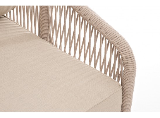 "Канны" левый модуль плетеный из роупа, каркас алюминий белый муар, роуп бежевый круглый, ткань бежевая 035 в Кургане