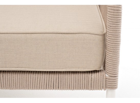 "Канны" левый модуль плетеный из роупа, каркас алюминий белый муар, роуп бежевый круглый, ткань бежевая 035 в Кургане