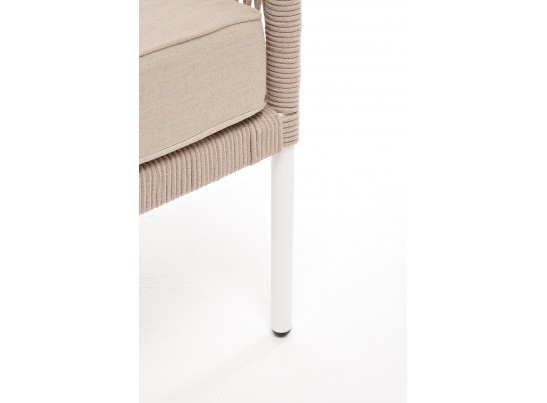 "Канны" левый модуль плетеный из роупа, каркас алюминий белый муар, роуп бежевый круглый, ткань бежевая 035 в Кургане