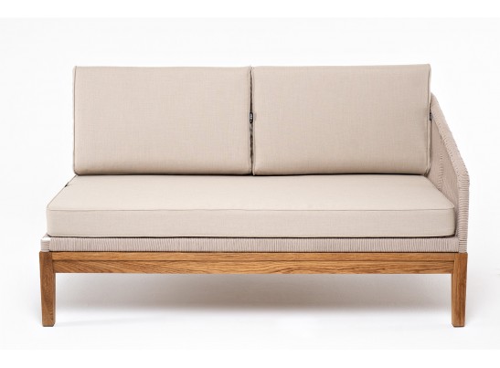 "Канны" левый модуль плетеный из роупа, основание дуб, роуп бежевый круглый, ткань бежевая 052 в Кургане