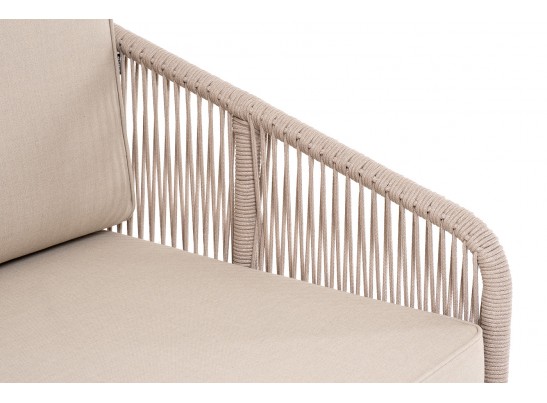 "Канны" левый модуль плетеный из роупа, основание дуб, роуп бежевый круглый, ткань бежевая 052 в Кургане