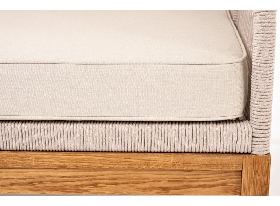 "Канны" левый модуль плетеный из роупа, основание дуб, роуп бежевый круглый, ткань бежевая 052 в Кургане