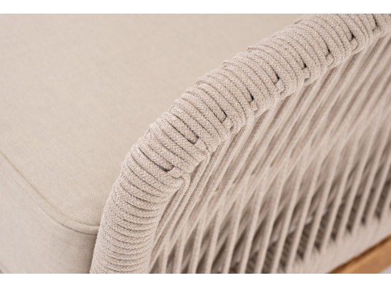 "Канны" левый модуль плетеный из роупа, основание дуб, роуп бежевый круглый, ткань бежевая 052 в Кургане