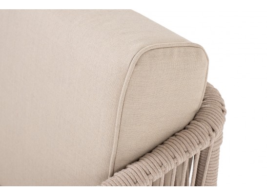 "Канны" левый модуль плетеный из роупа, основание дуб, роуп бежевый круглый, ткань бежевая 052 в Кургане