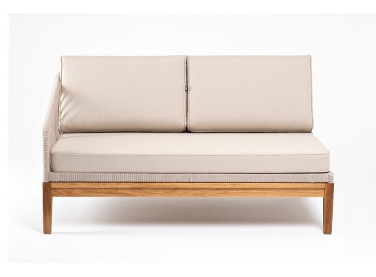 "Канны" правый модуль плетеный из роупа, основание дуб, роуп бежевый круглый, ткань бежевая 052 в Кургане