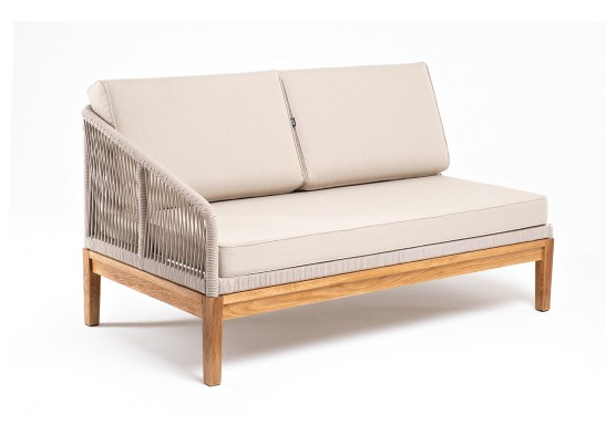 "Канны" правый модуль плетеный из роупа, основание дуб, роуп бежевый круглый, ткань бежевая 052 в Кургане