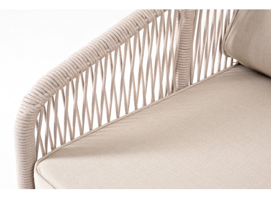 "Канны" правый модуль плетеный из роупа, основание дуб, роуп бежевый круглый, ткань бежевая 052 в Кургане