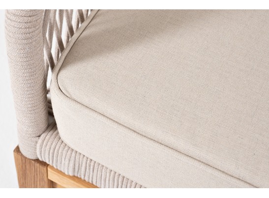 "Канны" правый модуль плетеный из роупа, основание дуб, роуп бежевый круглый, ткань бежевая 052 в Кургане