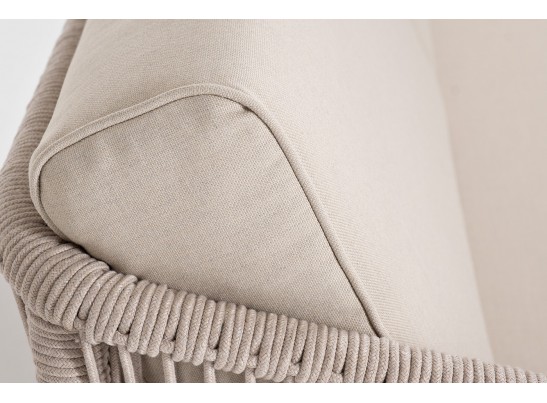 "Канны" правый модуль плетеный из роупа, основание дуб, роуп бежевый круглый, ткань бежевая 052 в Кургане