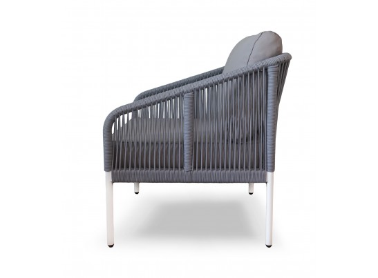 "Канны" кресло плетеное из роупа (веревки), каркас алюминий белый, роуп светло-серый, ткань AHS в Кургане