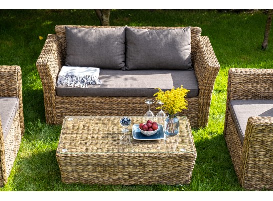 "Капучино" диван из искусственного ротанга (гиацинт) двухместный, цвет соломенный в Кургане