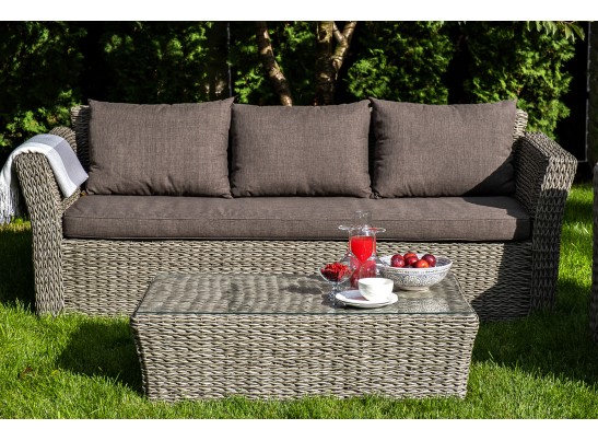 "Капучино" диван из искусственного ротанга (гиацинт) трехместный, цвет серый в Кургане