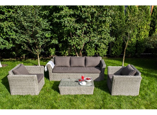 "Капучино" диван из искусственного ротанга (гиацинт) трехместный, цвет серый в Кургане