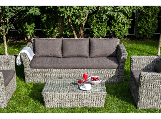 "Капучино" диван из искусственного ротанга (гиацинт) трехместный, цвет серый в Кургане