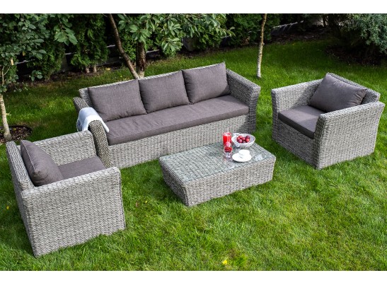 "Капучино" диван из искусственного ротанга (гиацинт) трехместный, цвет серый в Кургане