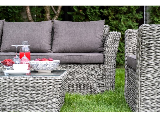"Капучино" диван из искусственного ротанга (гиацинт) трехместный, цвет серый в Кургане