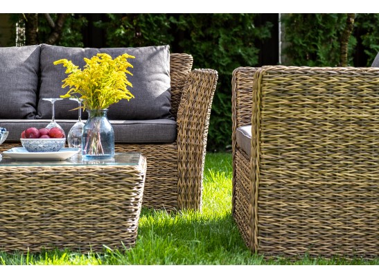 "Капучино Сингл" лаунж-зона из искусственного ротанга (гиацинт), цвет соломенный в Кургане