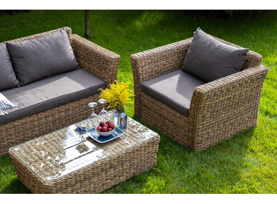 "Капучино Сингл" лаунж-зона из искусственного ротанга (гиацинт), цвет соломенный в Кургане